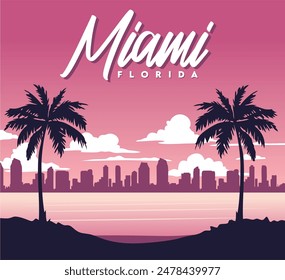 Miami Florida with beautiful sky background