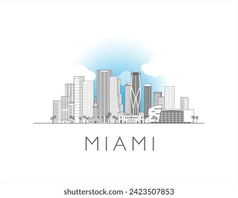 Miami, Florida cityscape line art style, Vektorgrafik