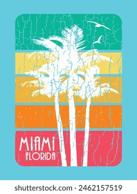miami florida coconut tree distressed grunge illustration vector artwork for apparel t shirt graphic