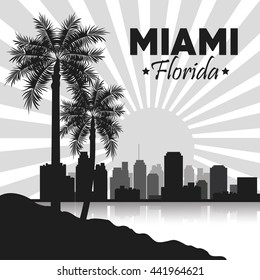 Miami florida design. Palm tree and City icon. Vector graphic