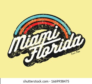 Miami florida fashion slogan, drawing in retro style for different apparel and T-shirt. - Vector