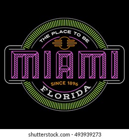 Miami, Florida linear logo design for t shirts and stickers