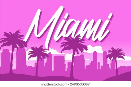 Miami Florida with a pink sky as a background