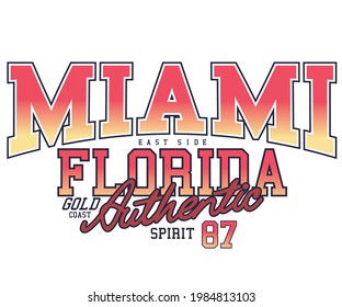 Miami Florida Retro college font typography t shirt design. Retro authentic vector artwork design.