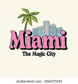 Miami Florida Retro Vector Illustration Text With Icons