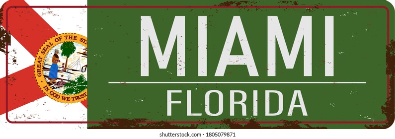 Miami , Florida, road sign green vector illustration, road table, USA city