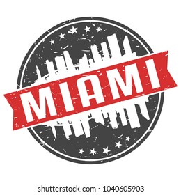 Miami Florida Round. Travel Stamp Icon Skyline City Design Vector. Seal Badge illustration Vector.