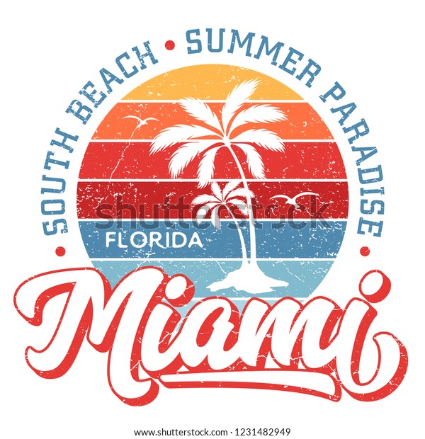 Miami Florida South Beach Tee Design Stock Vector Royalty