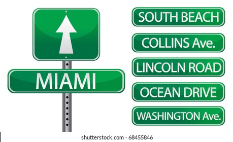 Miami Florida Street Signs Isolated Over A White Background