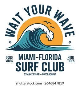 Miami Florida Surf Club Wave Graphic Teal Orange ocean