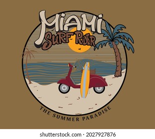 miami florida surf rider summer paradise vector art 