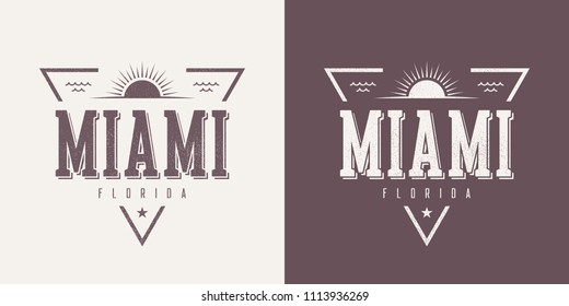 Miami Florida textured vintage vector t-shirt and apparel design, typography, print, logo, poster. Global swatches.