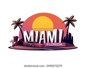 Miami Florida Travel Mascot Illustration Vector