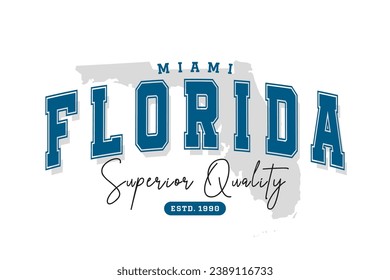 Miami, Florida t-shirt design. Slogan t-shirt print design in American college style. Athletic typography for tee shirt print in university and college style. Vector