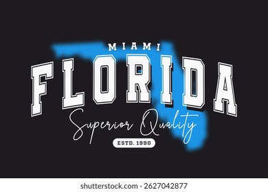 Miami, Florida t-shirt design. Slogan t-shirt print design in American college style. Athletic typography for tee shirt print in university and college style. Vector