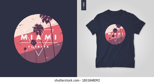 Miami Florida. T-shirt vector design, poster, print, template.