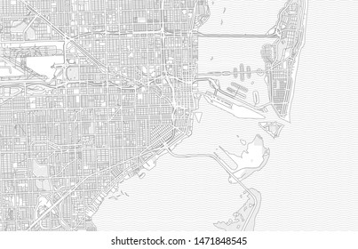 Miami, Florida, USA, bright outlined vector map with bigger and minor roads and steets created for infographic backgrounds.