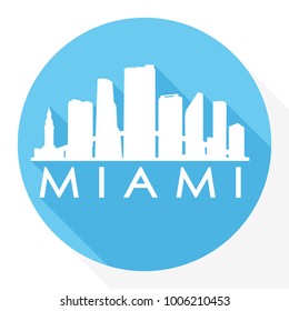 Miami Florida USA Flat Icon Skyline Silhouette Design City Vector Art Famous Buildings.