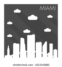 Miami Florida USA Flat Icon Skyline Silhouette Design City Vector Art Famous Buildings Monochrome Background Clouds Sky