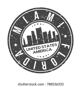 Miami Florida USA Stamp. Logo Icon Symbol Design Skyline City.