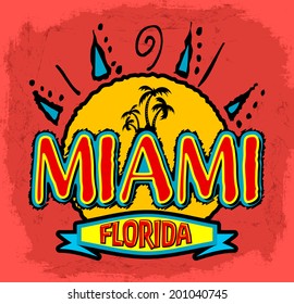 Miami - Florida - Vector Badge - Emblem - Summer Tropical - Heat Print