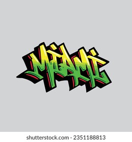 Miami graffiti, Vektorschild mit Buchstabenwörtern, Textstraßenkunst