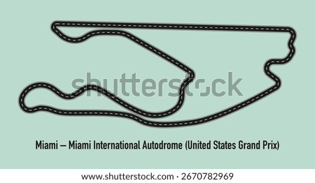 Miami Grand Prix circuit layout on green background. Modern Formula 1 track with dynamic curves and sleek design. Ideal for motorsport visuals.