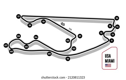 Miami grand prix race track. circuit for motorsport and autosport. Vector illustration.