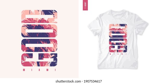 Miami graphic tee design, typography print, vector illustration.