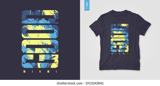 Miami graphic tee design, typography print, vector illustration.