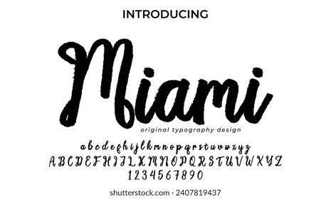 Miami. Fuente de vector caligráfico dibujada a mano para mensajes dibujados a mano. Caligrafía moderada y suave