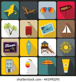 Miami icons set in flat style for any design