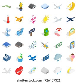 Miami icons set. Isometric style of 36 miami vector icons for web isolated on white background