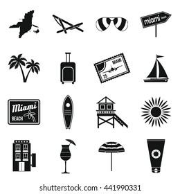 Miami icons set in simple style isolated on white background