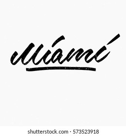 Miami. Ink hand lettering. Modern brush calligraphy. Handwritten phrase. Inspiration graphic design typography element. Cute simple vector sign.