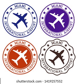 Miami International Airport. Miami airport logo. Flat stamps in material color palette. Vector illustration.
