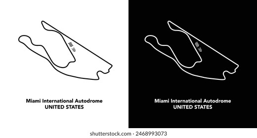 Miami International Autodrome for autosport and motorsport. Isolated editable vector illustration on white and black background
