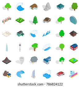 Miami landscape icons set. Isometric style of 36 miami landscape vector icons for web isolated on white background