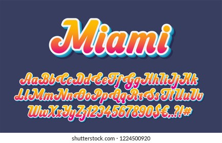 Miami lettering alphabet. Vector font.