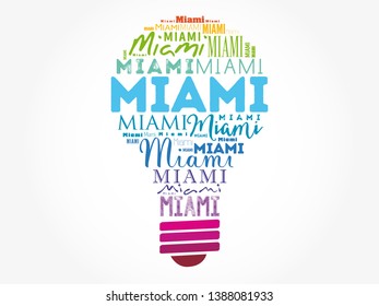 Miami light bulb word cloud, travel concept background