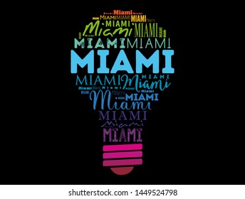 Miami light bulb word cloud, travel concept background