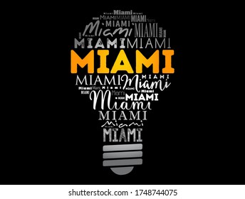 Miami light bulb word cloud, travel concept background