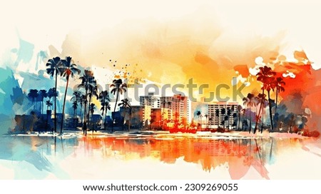 Similar – Image, Stock Photo Serene sunset at Miami beach pier with silhouette