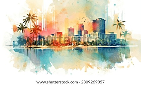 Similar – Image, Stock Photo Serene sunset at Miami beach pier with silhouette