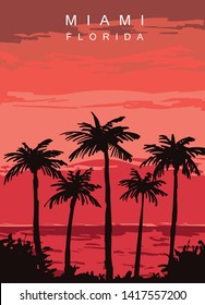 Miami modern vector poster. Miami, Florida landscape illustration. 