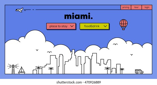 Miami Modern Web Banner Design with Vector Linear Skyline