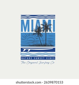 Miami Nature Sunset Vibes Original Surfing Co hand drawn vector