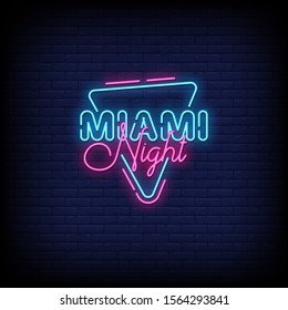 Miami Night Neon Signs Style Text Vector