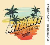 Miami Palm beach in Florida, beach slogan with palms tree illustration, Beach Vector Artwork for summer, Beach vibes vintage graphic print design for apparel and others.