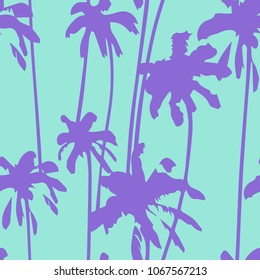 Miami palm trees summer seamless bright pattern. Fashion colorful hand drawn modern textures on exotic background. Trendy Los Angeles nature textile print. Cool tropical template for t-shirt, swimwear